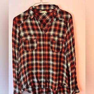 Jane and Delancey Cotton Flannel Button Up Fringe Medium